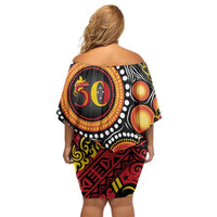 Celebrating 50 Years Papua New Guinea Family Matching Off Shoulder Short Dress and Hawaiian Shirt Aboriginal Mix Papuan Pattern LT14 - Polynesian Pride