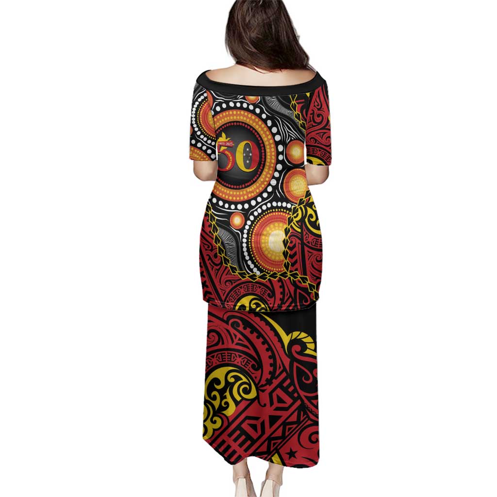 Celebrating 50 Years Papua New Guinea Family Matching Puletasi and Hawaiian Shirt Aboriginal Mix Papuan Pattern LT14 - Polynesian Pride