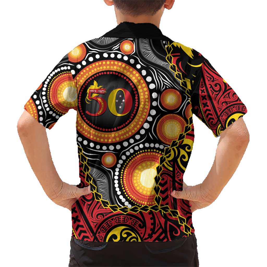 Celebrating 50 Years Papua New Guinea Family Matching Short Sleeve Bodycon Dress and Hawaiian Shirt Aboriginal Mix Papuan Pattern LT14 - Polynesian Pride