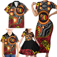 Celebrating 50 Years Papua New Guinea Family Matching Short Sleeve Bodycon Dress and Hawaiian Shirt Aboriginal Mix Papuan Pattern LT14 - Polynesian Pride