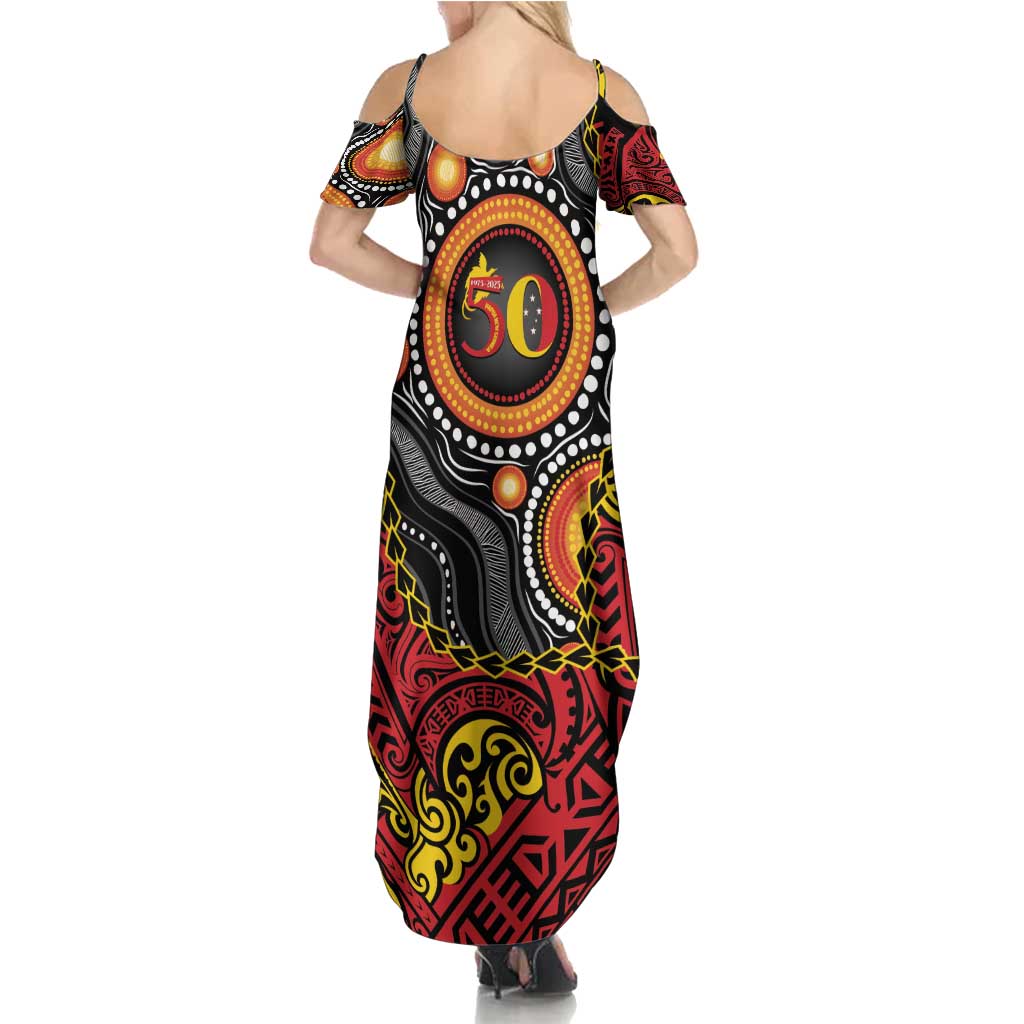 Celebrating 50 Years Papua New Guinea Family Matching Summer Maxi Dress and Hawaiian Shirt Aboriginal Mix Papuan Pattern LT14 - Polynesian Pride