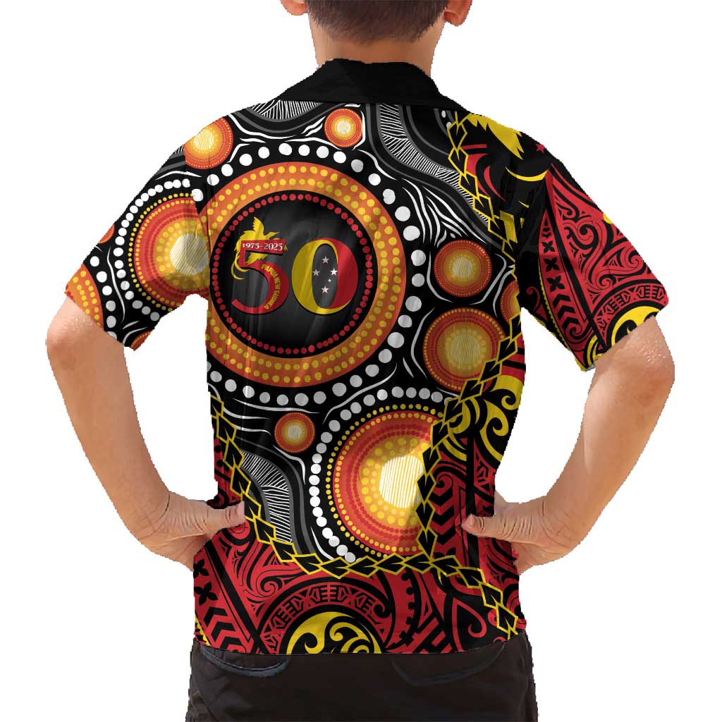 Celebrating 50 Years Papua New Guinea Family Matching Tank Maxi Dress and Hawaiian Shirt Aboriginal Mix Papuan Pattern LT14 - Polynesian Pride