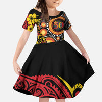 Celebrating 50 Years Papua New Guinea Family Matching Tank Maxi Dress and Hawaiian Shirt Aboriginal Mix Papuan Pattern LT14 Daughter's Dress Red - Polynesian Pride
