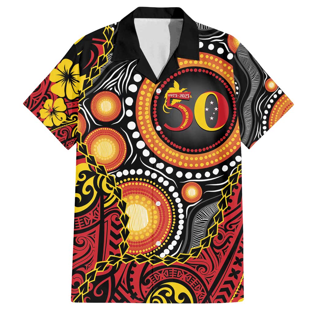 Celebrating 50 Years Papua New Guinea Family Matching Tank Maxi Dress and Hawaiian Shirt Aboriginal Mix Papuan Pattern LT14 Dad's Shirt - Short Sleeve Red - Polynesian Pride