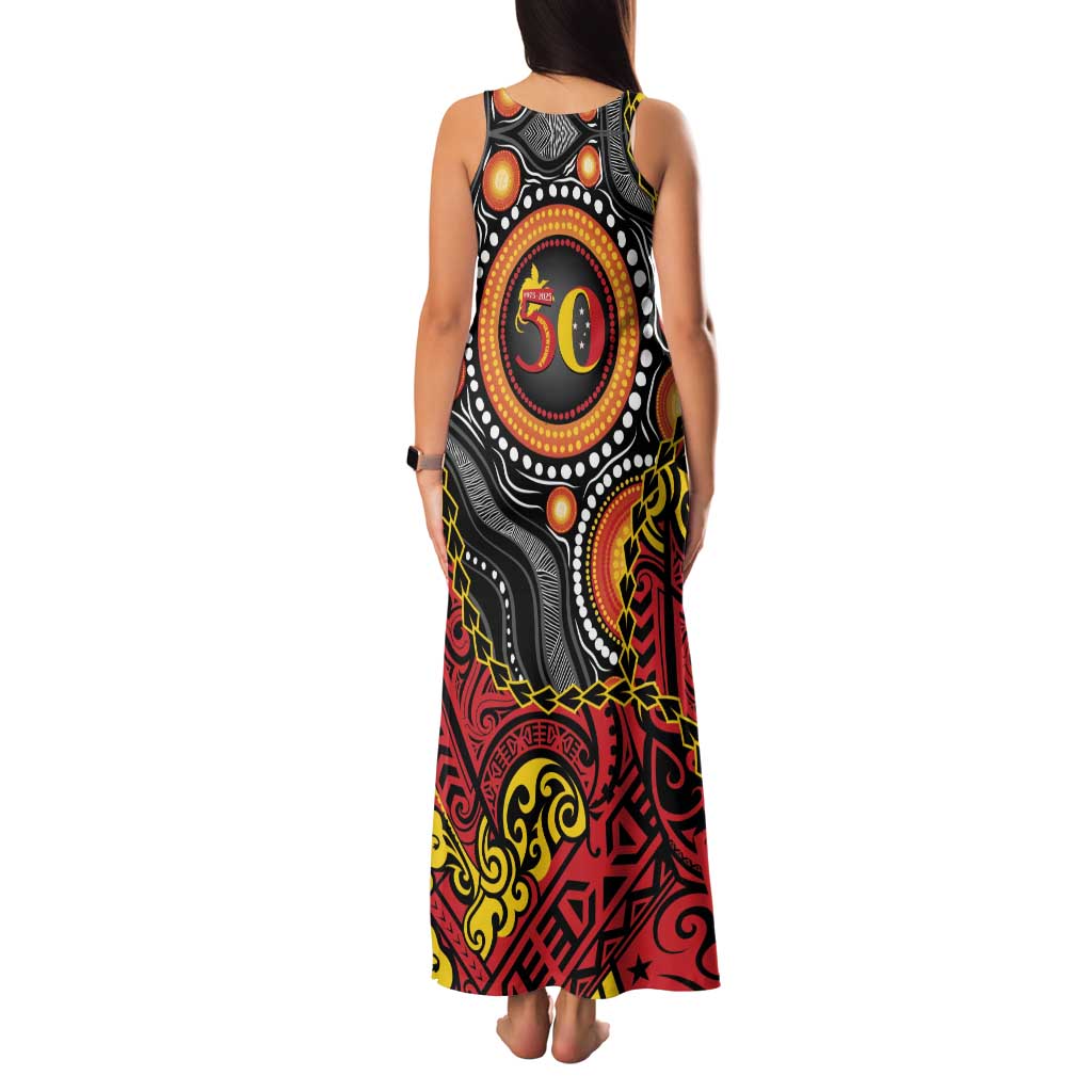 Celebrating 50 Years Papua New Guinea Family Matching Tank Maxi Dress and Hawaiian Shirt Aboriginal Mix Papuan Pattern LT14 - Polynesian Pride
