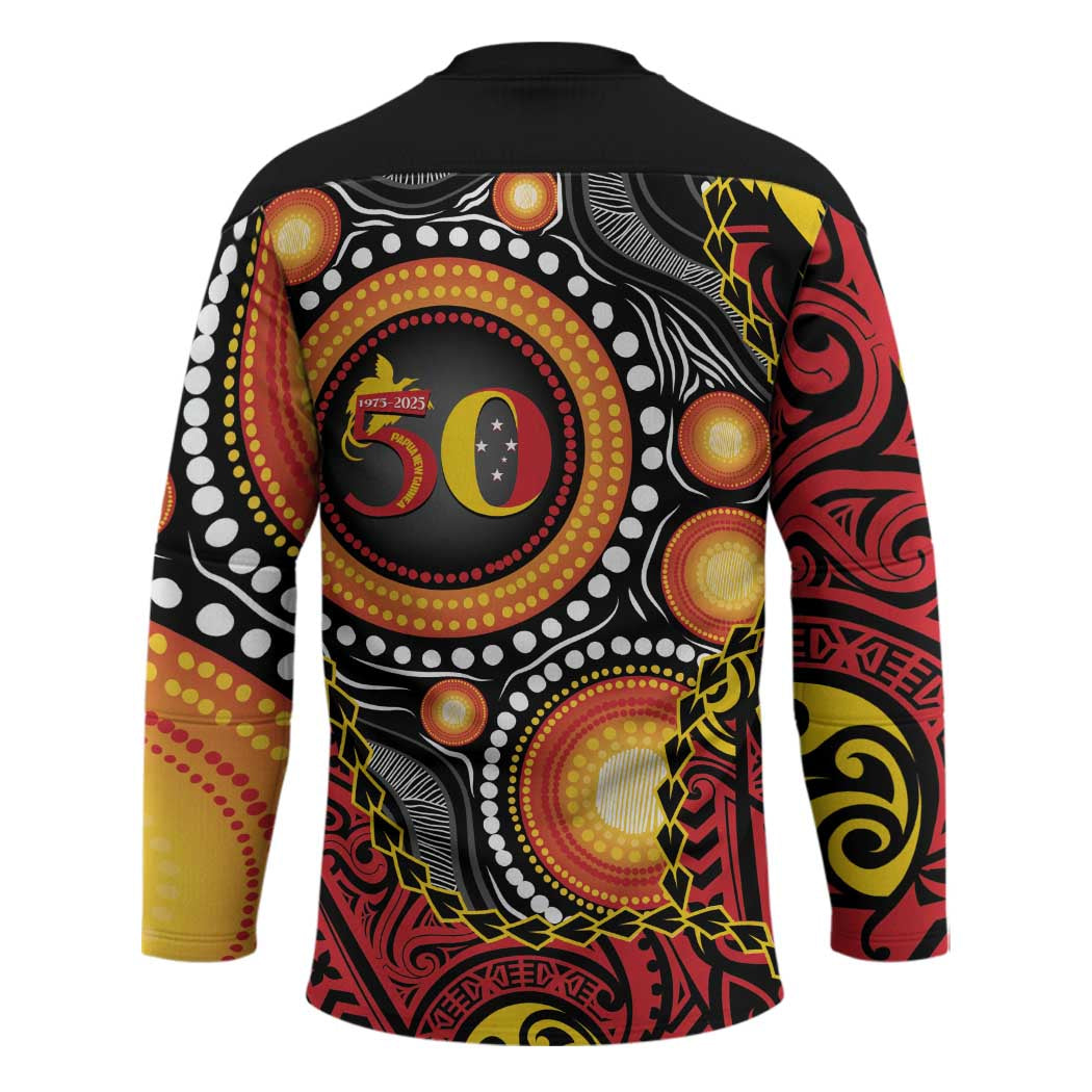 Celebrating 50 Years Papua New Guinea Hockey Jersey Aboriginal Mix Papuan Pattern - Polynesian Pride
