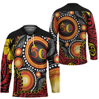 Celebrating 50 Years Papua New Guinea Hockey Jersey Aboriginal Mix Papuan Pattern - Polynesian Pride