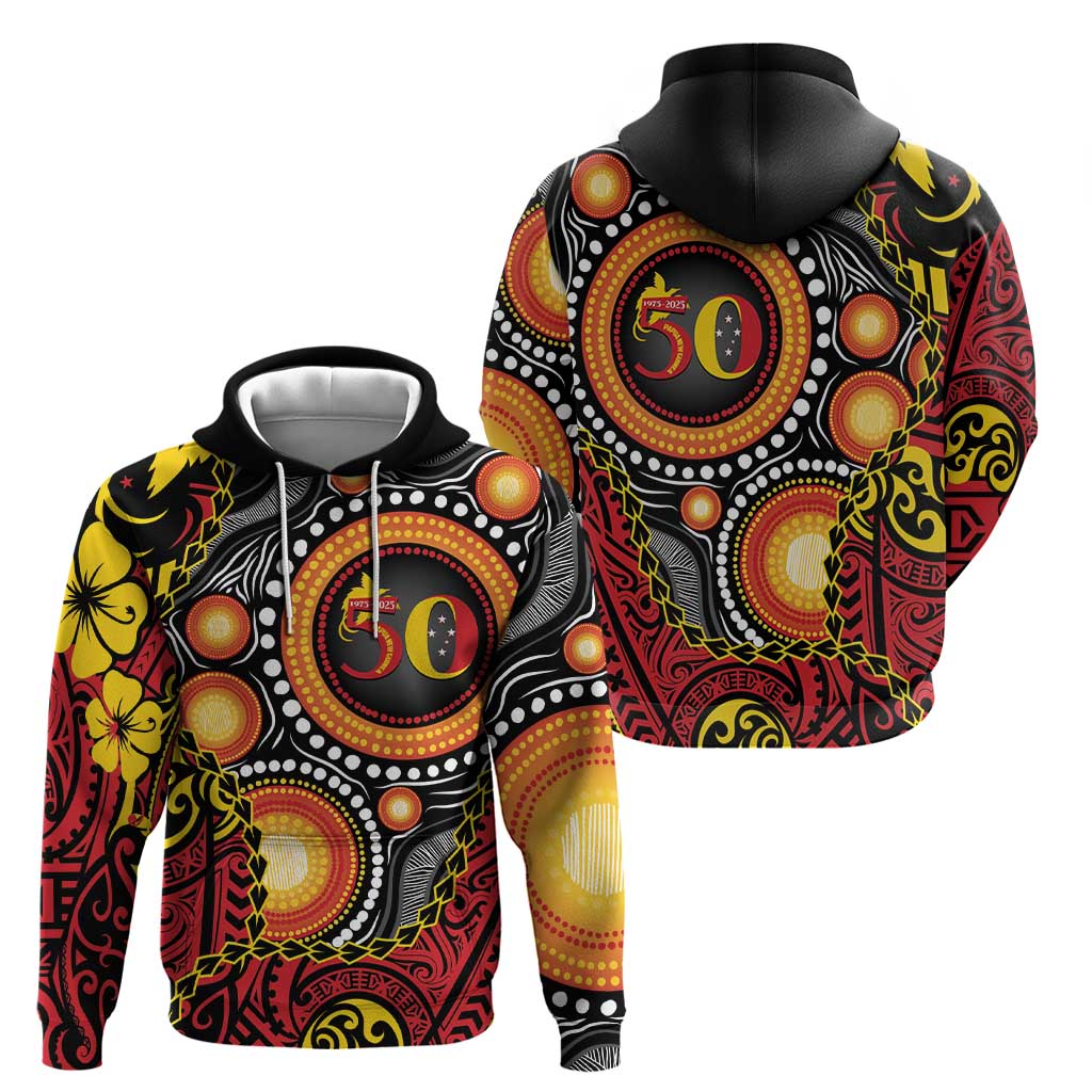 Celebrating 50 Years Papua New Guinea Hoodie Aboriginal Mix Papuan Pattern LT14 - Polynesian Pride