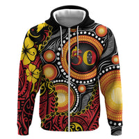 Celebrating 50 Years Papua New Guinea Hoodie Aboriginal Mix Papuan Pattern LT14 Zip Hoodie Red - Polynesian Pride