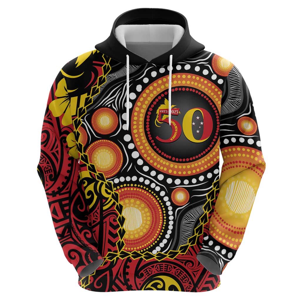 Celebrating 50 Years Papua New Guinea Hoodie Aboriginal Mix Papuan Pattern LT14 - Polynesian Pride