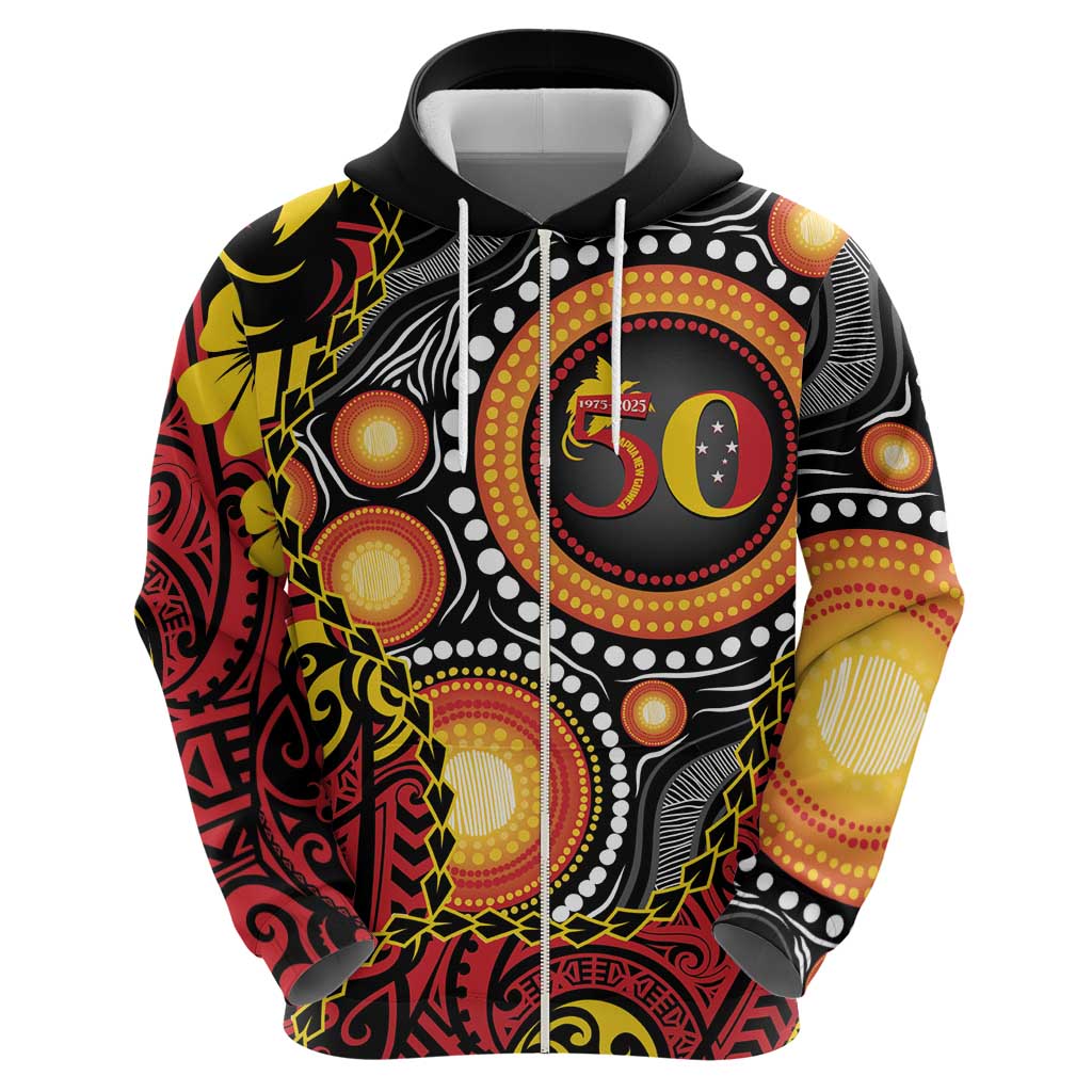Celebrating 50 Years Papua New Guinea Hoodie Aboriginal Mix Papuan Pattern LT14 - Polynesian Pride