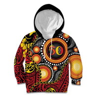 Celebrating 50 Years Papua New Guinea Kid Hoodie Aboriginal Mix Papuan Pattern LT14 Hoodie Red - Polynesian Pride
