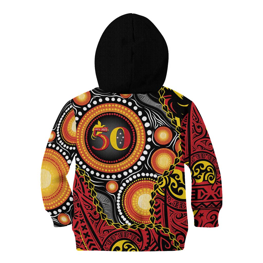 Celebrating 50 Years Papua New Guinea Kid Hoodie Aboriginal Mix Papuan Pattern LT14 - Polynesian Pride
