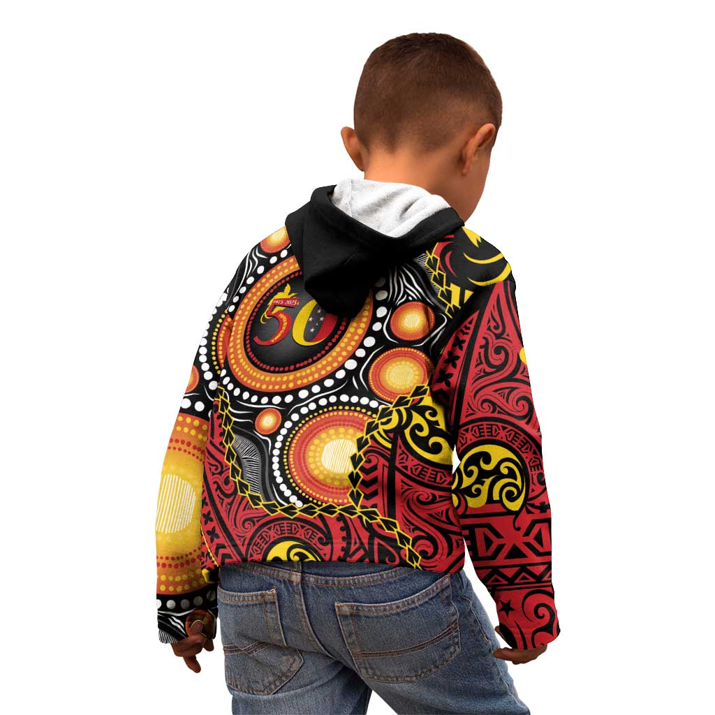 Celebrating 50 Years Papua New Guinea Kid Hoodie Aboriginal Mix Papuan Pattern LT14 - Polynesian Pride