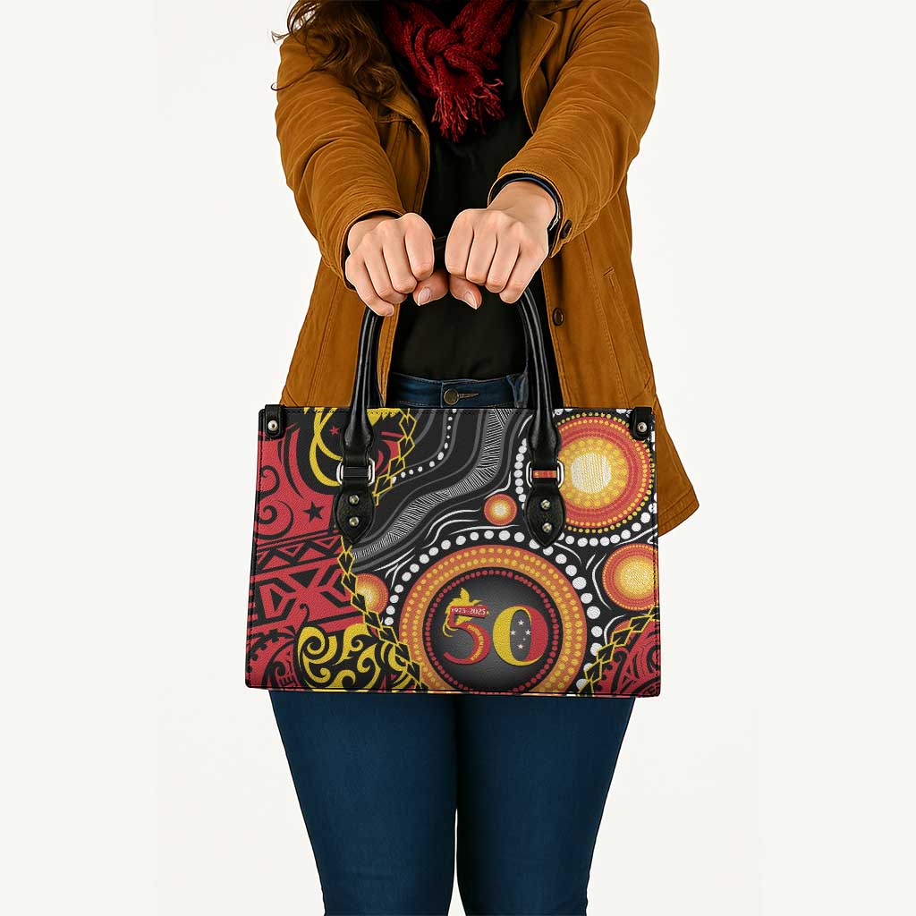 Celebrating 50 Years Papua New Guinea Leather Bag Aboriginal Mix Papuan Pattern LT14 - Polynesian Pride