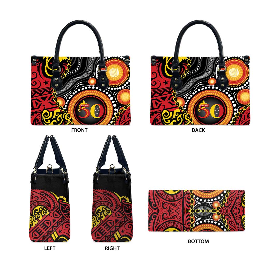 Celebrating 50 Years Papua New Guinea Leather Bag Aboriginal Mix Papuan Pattern LT14 - Polynesian Pride