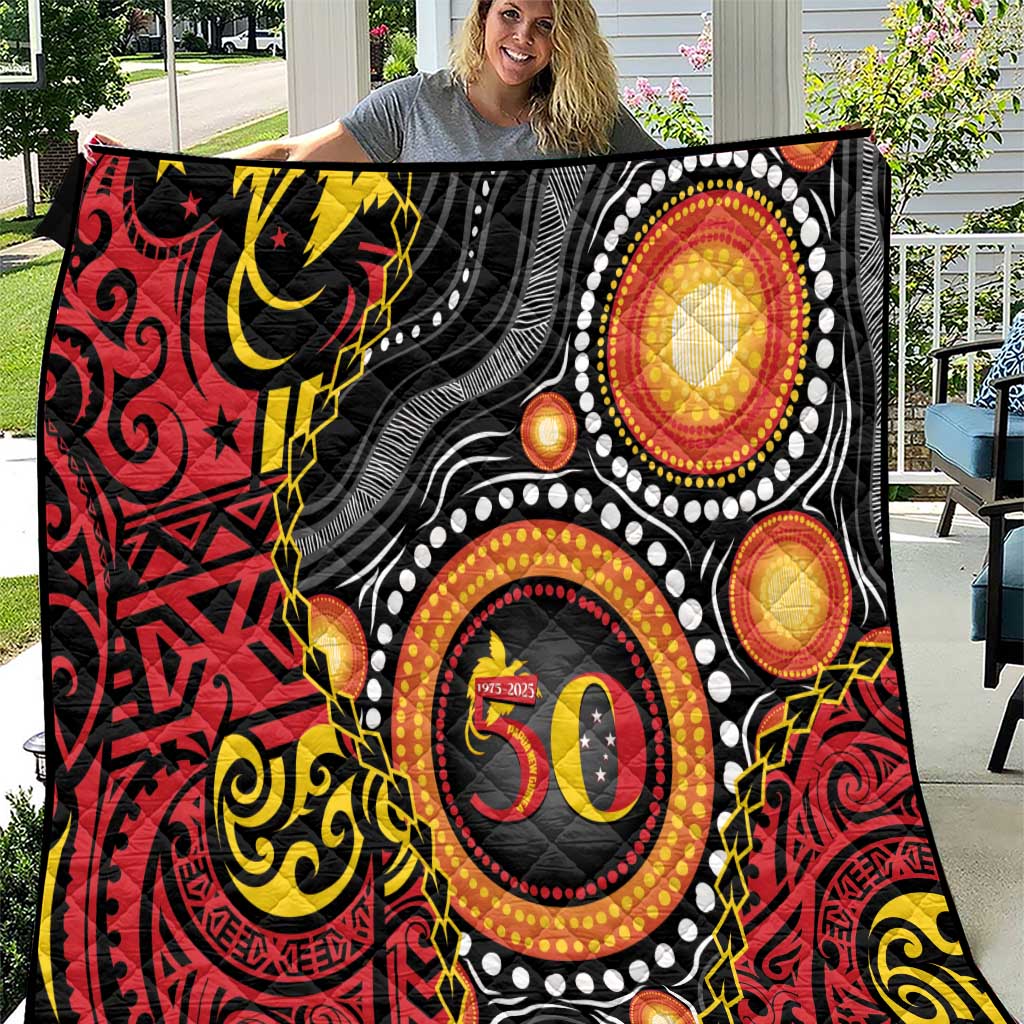 Celebrating 50 Years Papua New Guinea Quilt Aboriginal Mix Papuan Pattern LT14 Red - Polynesian Pride