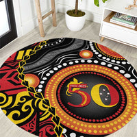 Celebrating 50 Years Papua New Guinea Round Carpet Aboriginal Mix Papuan Pattern LT14 Red - Polynesian Pride