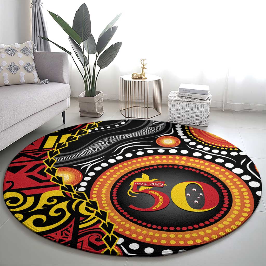 Celebrating 50 Years Papua New Guinea Round Carpet Aboriginal Mix Papuan Pattern LT14 - Polynesian Pride