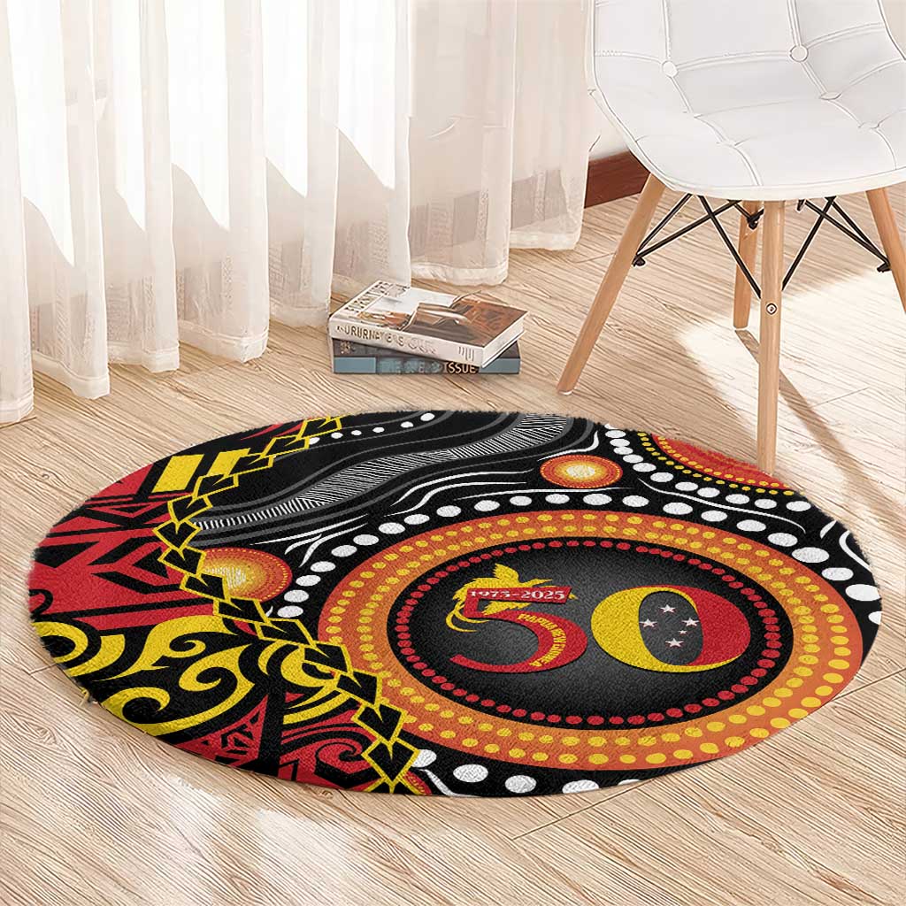 Celebrating 50 Years Papua New Guinea Round Carpet Aboriginal Mix Papuan Pattern LT14 - Polynesian Pride