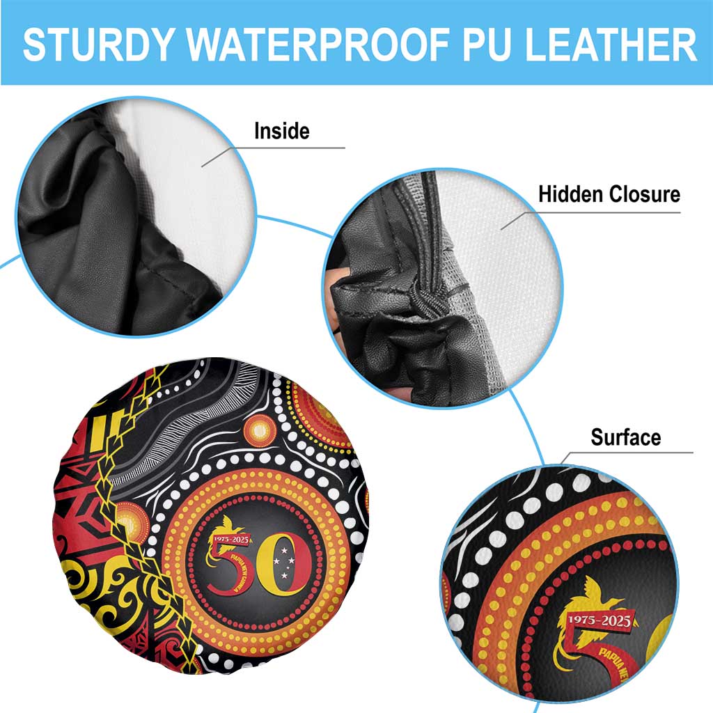 Celebrating 50 Years Papua New Guinea Spare Tire Cover Aboriginal Mix Papuan Pattern - Polynesian Pride