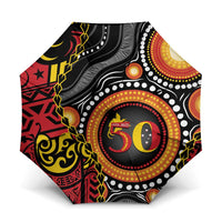 Celebrating 50 Years Papua New Guinea Umbrella Aboriginal Mix Papuan Pattern LT14 One Size Folded 11.42 inch Opened Diameter 37.4 inch Red - Polynesian Pride