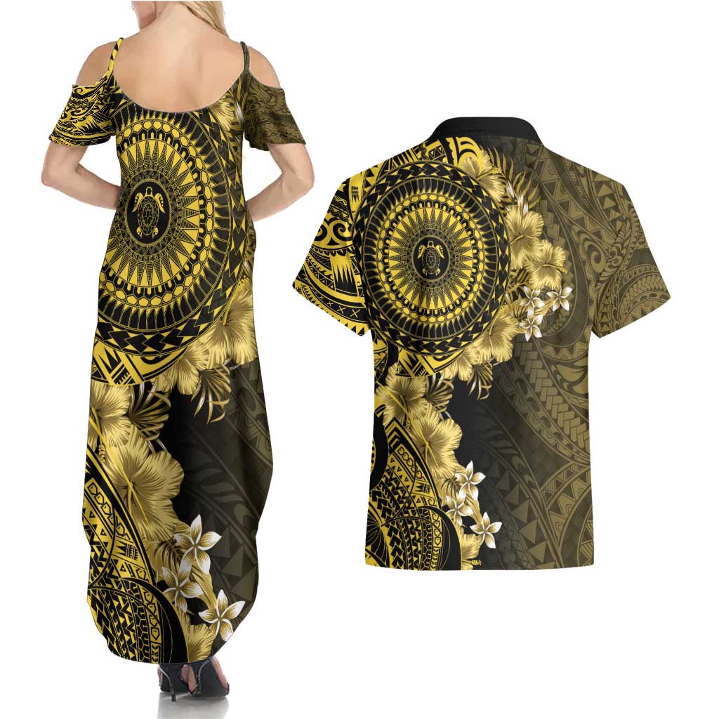 Vanuatu Couples Matching Summer Maxi Dress and Hawaiian Shirt Hibisus Polynesian Pattern Gold LT14 - Polynesian Pride