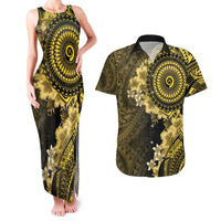 Vanuatu Couples Matching Tank Maxi Dress and Hawaiian Shirt Hibisus Polynesian Pattern Gold LT14 Gold - Polynesian Pride