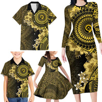 Vanuatu Family Matching Long Sleeve Bodycon Dress and Hawaiian Shirt Hibisus Polynesian Pattern Gold LT14 - Polynesian Pride