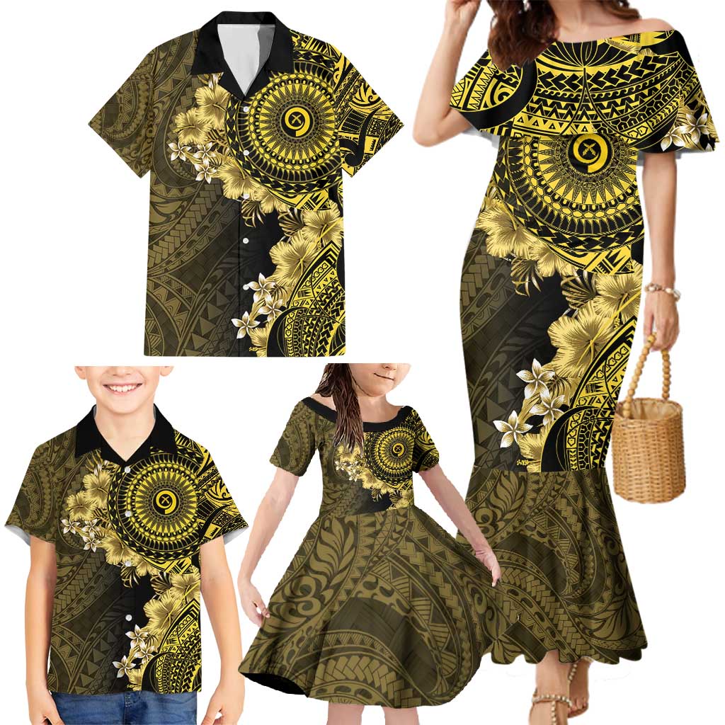 Vanuatu Family Matching Mermaid Dress and Hawaiian Shirt Hibisus Polynesian Pattern Gold LT14 - Polynesian Pride