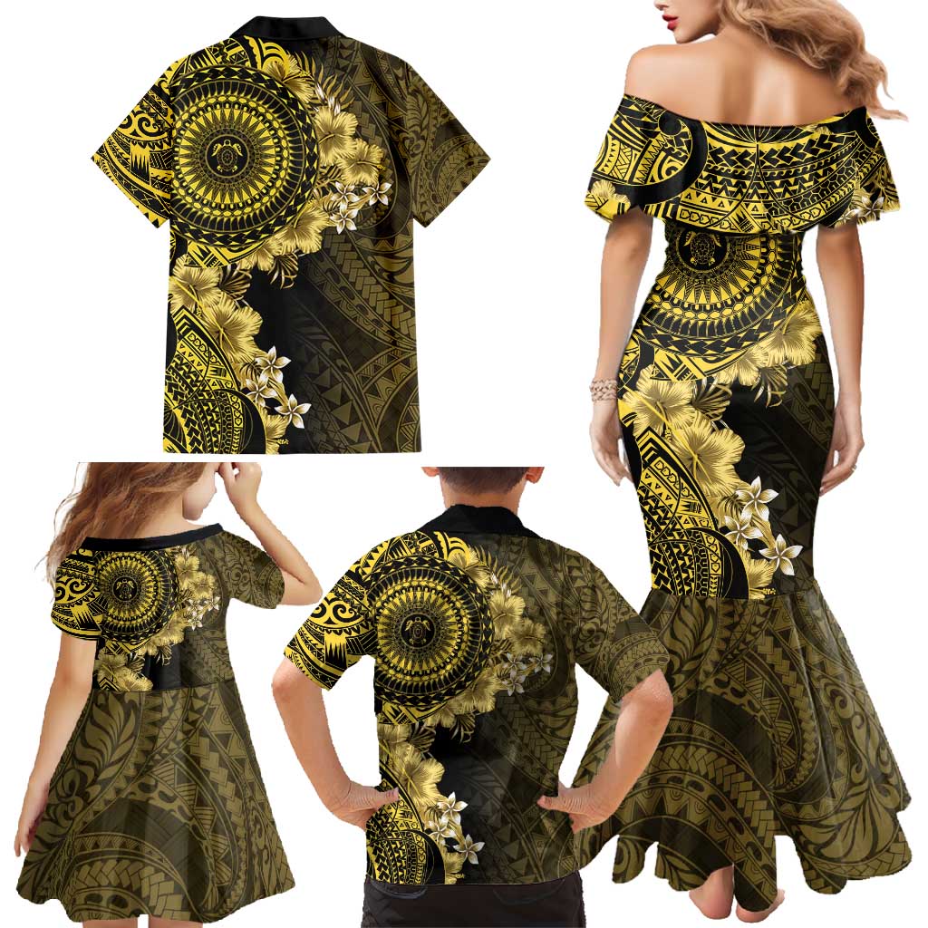 Vanuatu Family Matching Mermaid Dress and Hawaiian Shirt Hibisus Polynesian Pattern Gold LT14 - Polynesian Pride