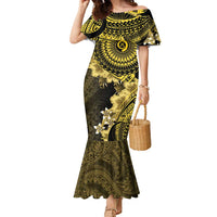 Vanuatu Family Matching Mermaid Dress and Hawaiian Shirt Hibisus Polynesian Pattern Gold LT14 Mom's Dress Gold - Polynesian Pride