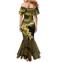 Vanuatu Family Matching Mermaid Dress and Hawaiian Shirt Hibisus Polynesian Pattern Gold LT14 - Polynesian Pride