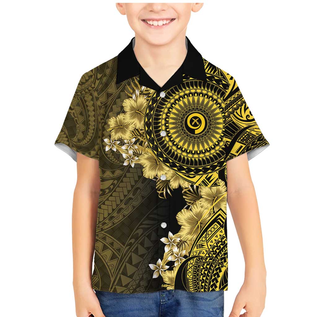 Vanuatu Family Matching Mermaid Dress and Hawaiian Shirt Hibisus Polynesian Pattern Gold LT14 Son's Shirt Gold - Polynesian Pride