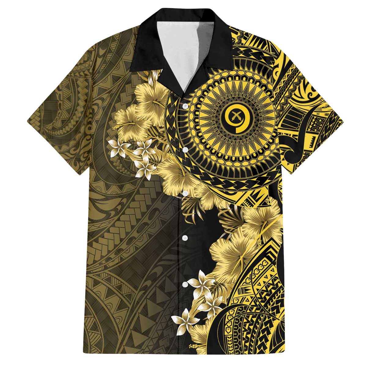 Vanuatu Family Matching Off The Shoulder Long Sleeve Dress and Hawaiian Shirt Hibisus Polynesian Pattern Gold LT14 Dad's Shirt - Short Sleeve Gold - Polynesian Pride