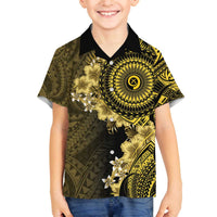 Vanuatu Family Matching Off The Shoulder Long Sleeve Dress and Hawaiian Shirt Hibisus Polynesian Pattern Gold LT14 Son's Shirt Gold - Polynesian Pride
