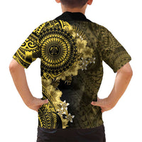 Vanuatu Family Matching Off Shoulder Maxi Dress and Hawaiian Shirt Hibisus Polynesian Pattern Gold LT14 - Polynesian Pride