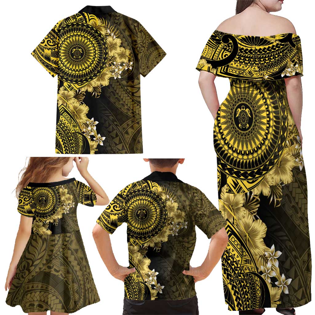 Vanuatu Family Matching Off Shoulder Maxi Dress and Hawaiian Shirt Hibisus Polynesian Pattern Gold LT14 - Polynesian Pride