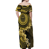 Vanuatu Family Matching Off Shoulder Maxi Dress and Hawaiian Shirt Hibisus Polynesian Pattern Gold LT14 - Polynesian Pride