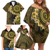 Vanuatu Family Matching Off Shoulder Short Dress and Hawaiian Shirt Hibisus Polynesian Pattern Gold LT14 - Polynesian Pride