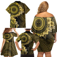 Vanuatu Family Matching Off Shoulder Short Dress and Hawaiian Shirt Hibisus Polynesian Pattern Gold LT14 - Polynesian Pride
