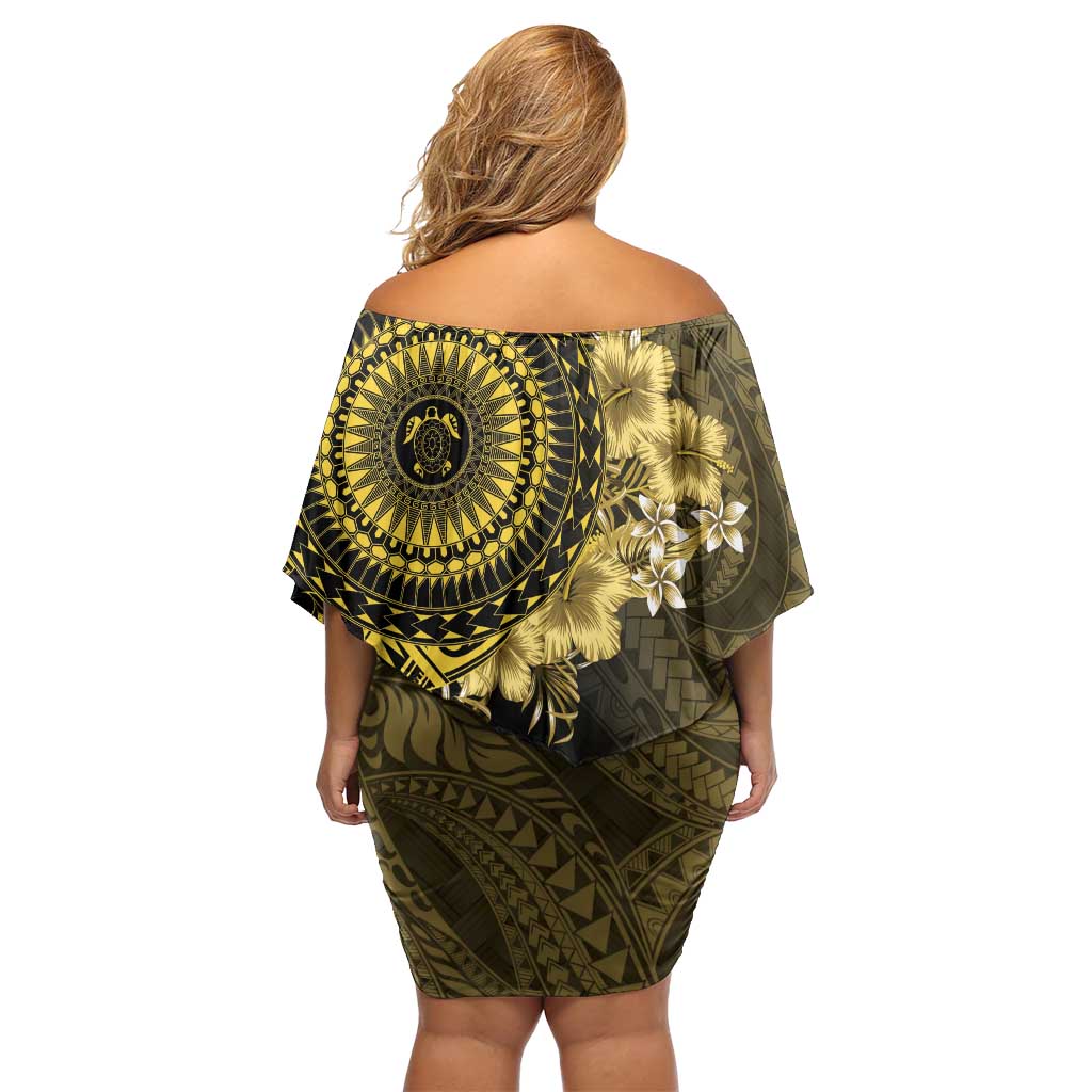 Vanuatu Family Matching Off Shoulder Short Dress and Hawaiian Shirt Hibisus Polynesian Pattern Gold LT14 - Polynesian Pride