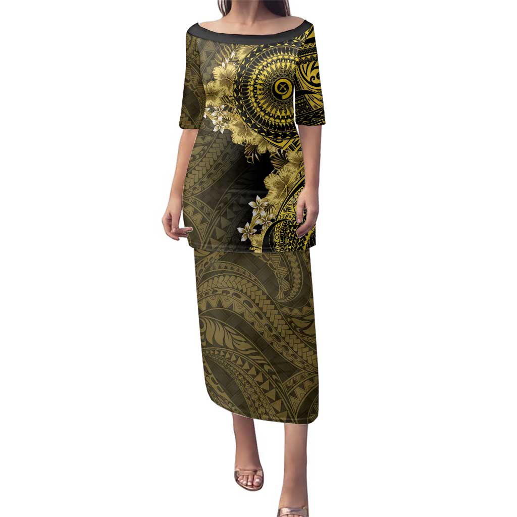 Vanuatu Family Matching Puletasi and Hawaiian Shirt Hibisus Polynesian Pattern Gold - Polynesian Pride