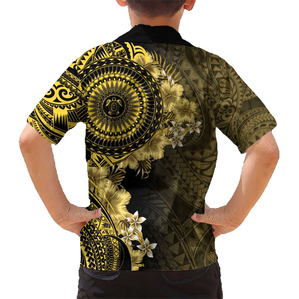 Vanuatu Family Matching Short Sleeve Bodycon Dress and Hawaiian Shirt Hibisus Polynesian Pattern Gold LT14 - Polynesian Pride