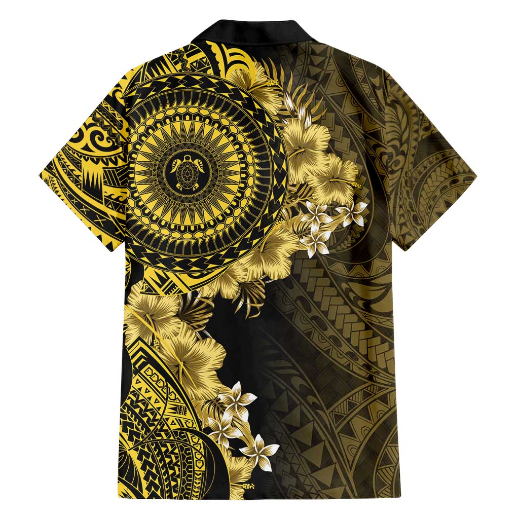 Vanuatu Family Matching Short Sleeve Bodycon Dress and Hawaiian Shirt Hibisus Polynesian Pattern Gold LT14 - Polynesian Pride