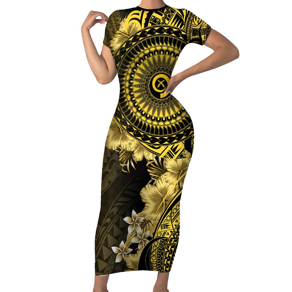 Vanuatu Family Matching Short Sleeve Bodycon Dress and Hawaiian Shirt Hibisus Polynesian Pattern Gold LT14 Mom's Dress Gold - Polynesian Pride