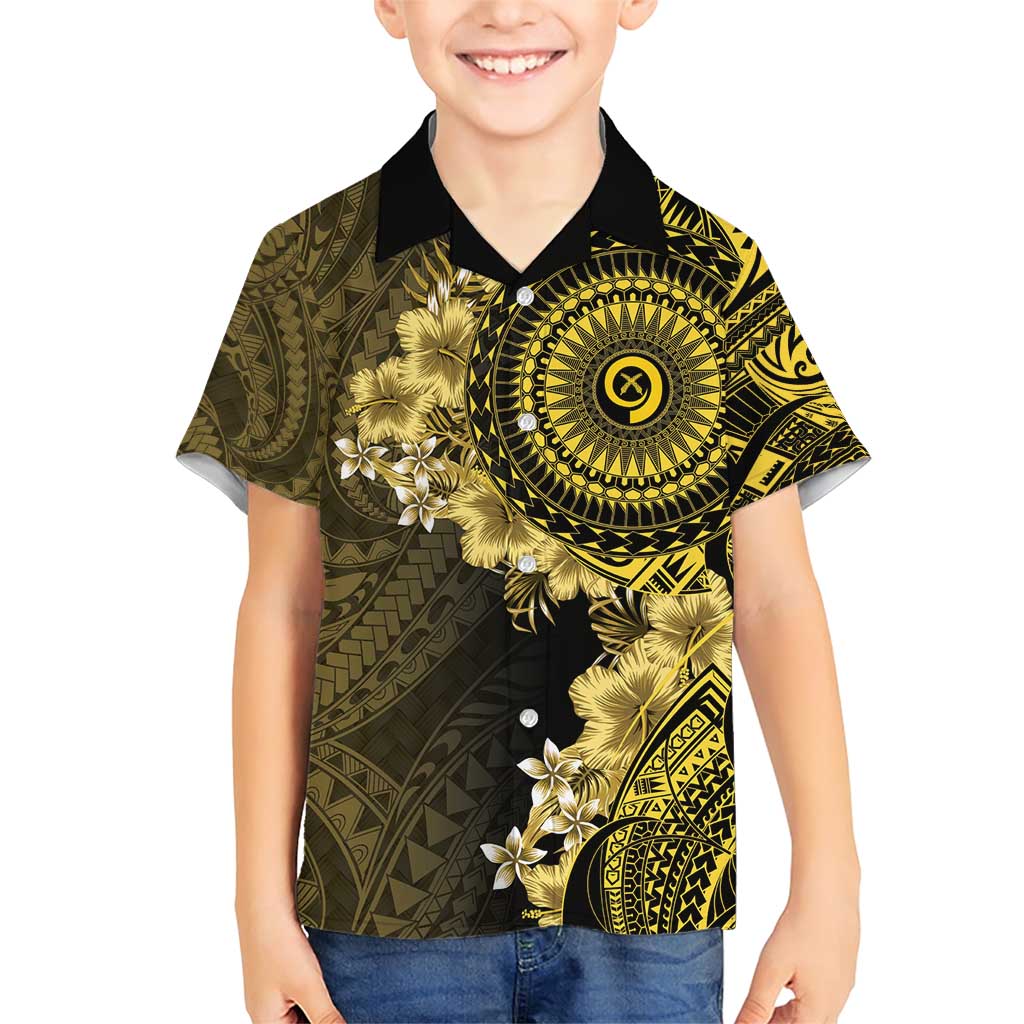 Vanuatu Family Matching Short Sleeve Bodycon Dress and Hawaiian Shirt Hibisus Polynesian Pattern Gold LT14 Son's Shirt Gold - Polynesian Pride