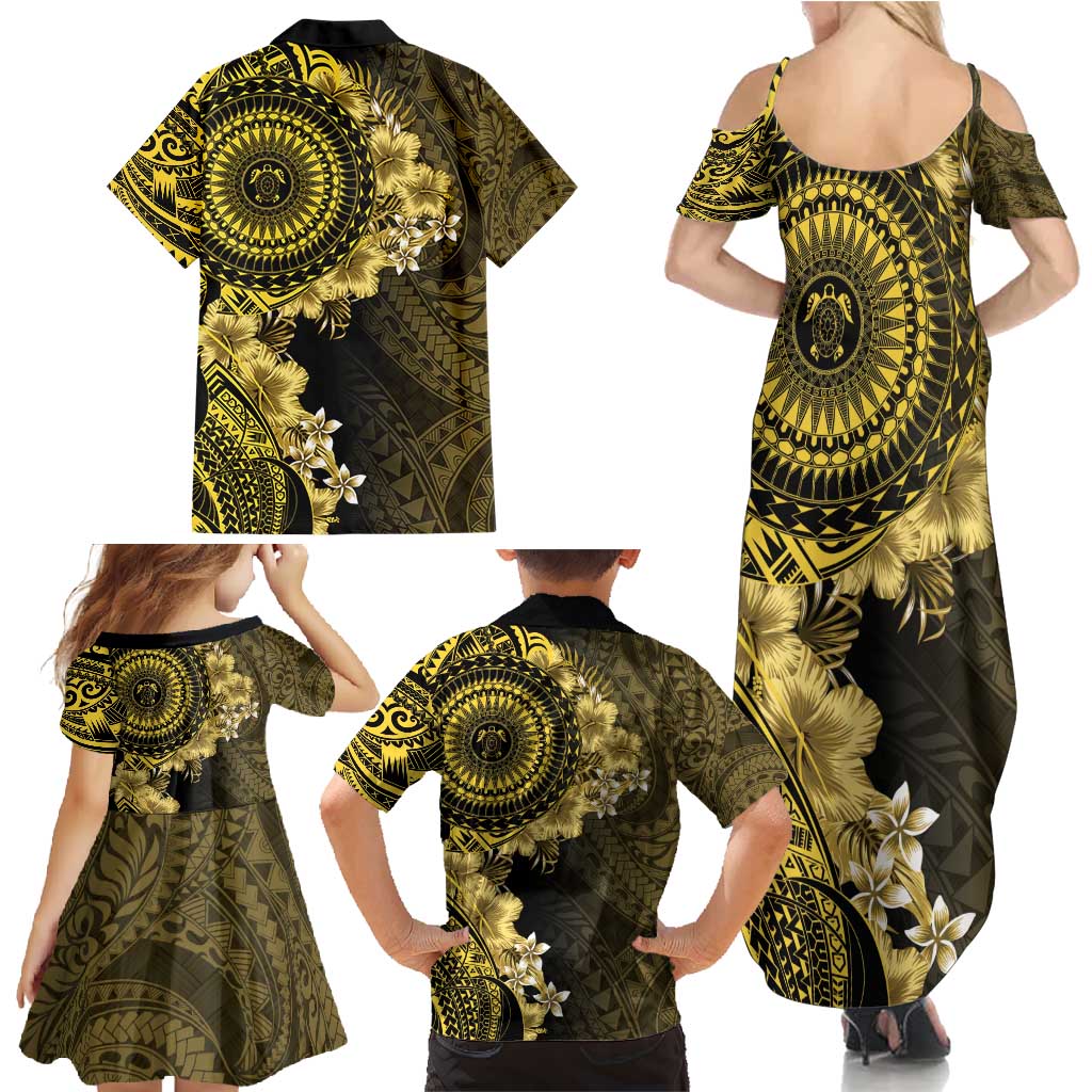 Vanuatu Family Matching Summer Maxi Dress and Hawaiian Shirt Hibisus Polynesian Pattern Gold LT14 - Polynesian Pride
