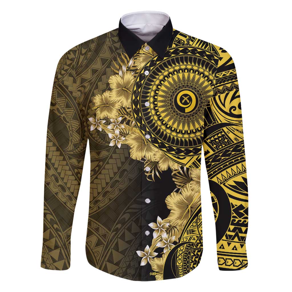 Vanuatu Family Matching Summer Maxi Dress and Hawaiian Shirt Hibisus Polynesian Pattern Gold LT14 Dad's Shirt - Long Sleeve Gold - Polynesian Pride