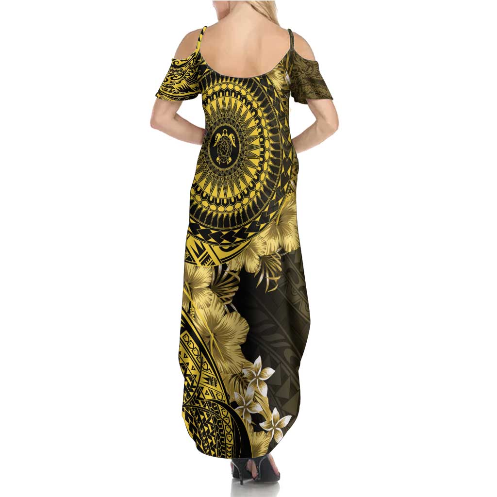 Vanuatu Family Matching Summer Maxi Dress and Hawaiian Shirt Hibisus Polynesian Pattern Gold LT14 - Polynesian Pride